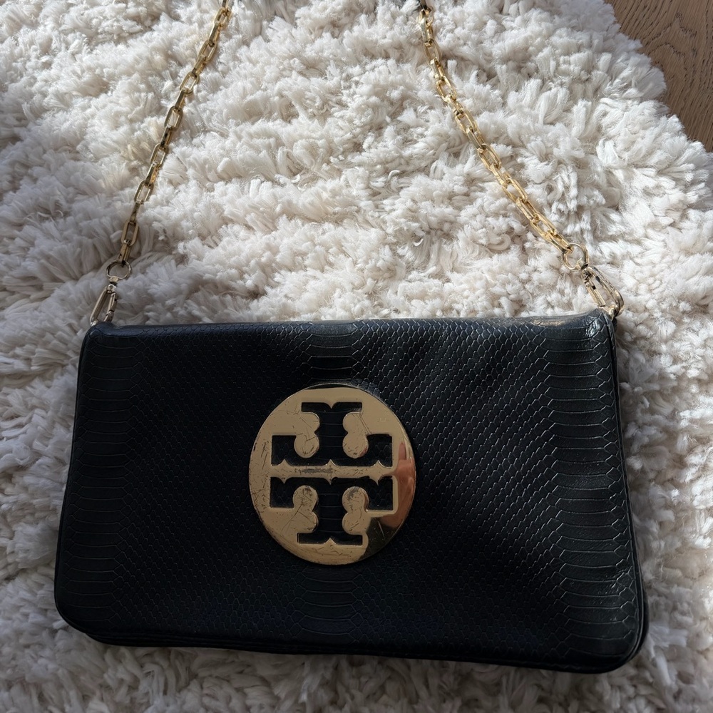Tory Burch Black and Gold Shoulder Bag
